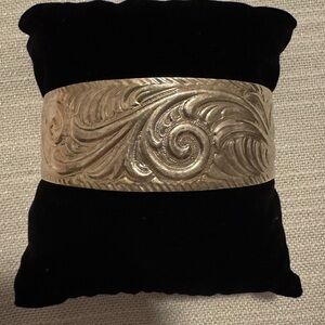 floral embossed sterling silver cuff bracelet adjustable